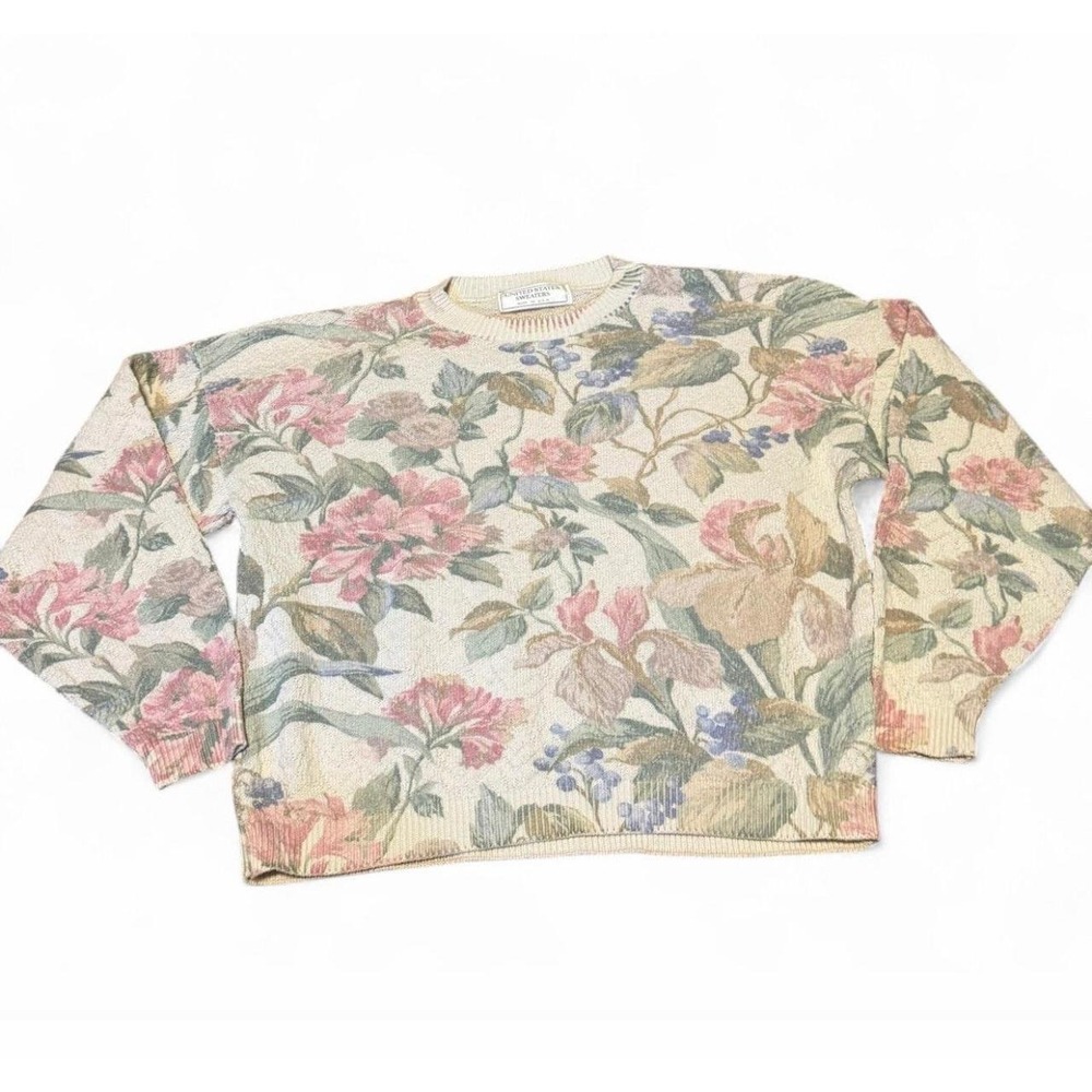 Vintage United States Sweaters Floral Knit Pullover Women's Made USA Cottagecore